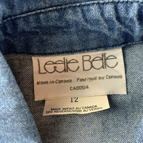 Vintage Modest Denim Maxi Dress size 12 Leslie Belle Floral Ribbon Button Front - Picture 6 of 6